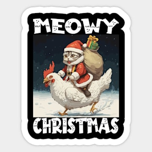 Meowy Christmas, Funny Cute Cat on a Chicken Sticker